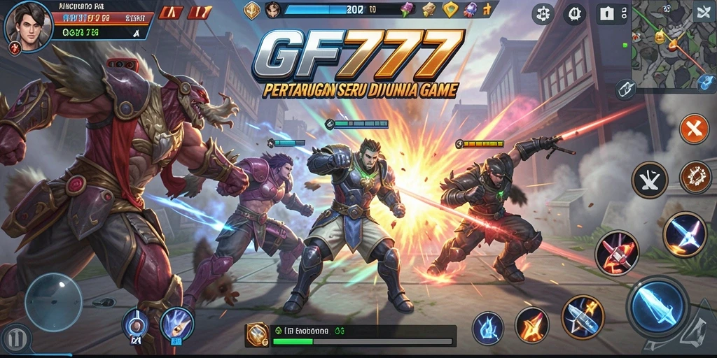 Screenshot GF777 menampilkan pertarungan epik antara karakter dengan efek visual mengagumkan.