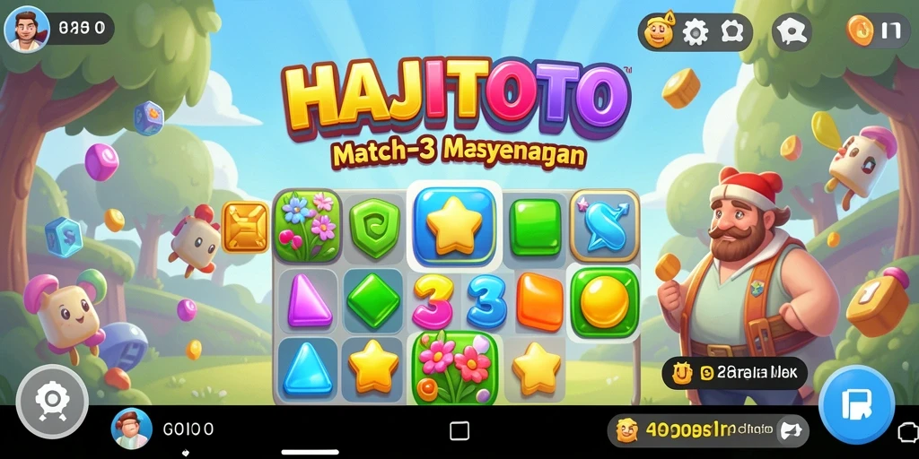 Screenshot gameplay Match-3 yang penuh warna dan tantangan.