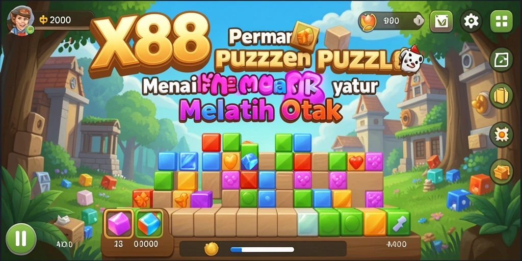 Tampilan gameplay utama X88 dengan berbagai teka-teki seru.