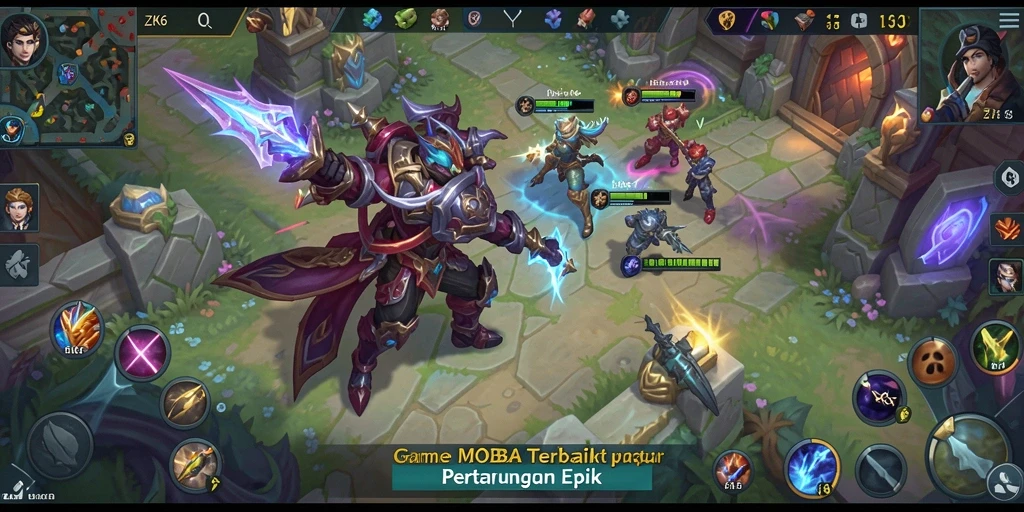Screenshot gameplay ZK6 dengan pertarungan tim yang seru.
